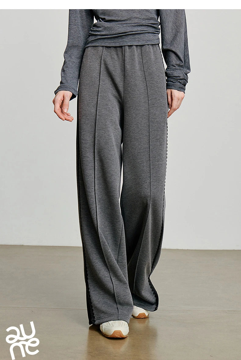 Casual Knit Straight Pants – Elastic Waist Autumn Trousers for Women