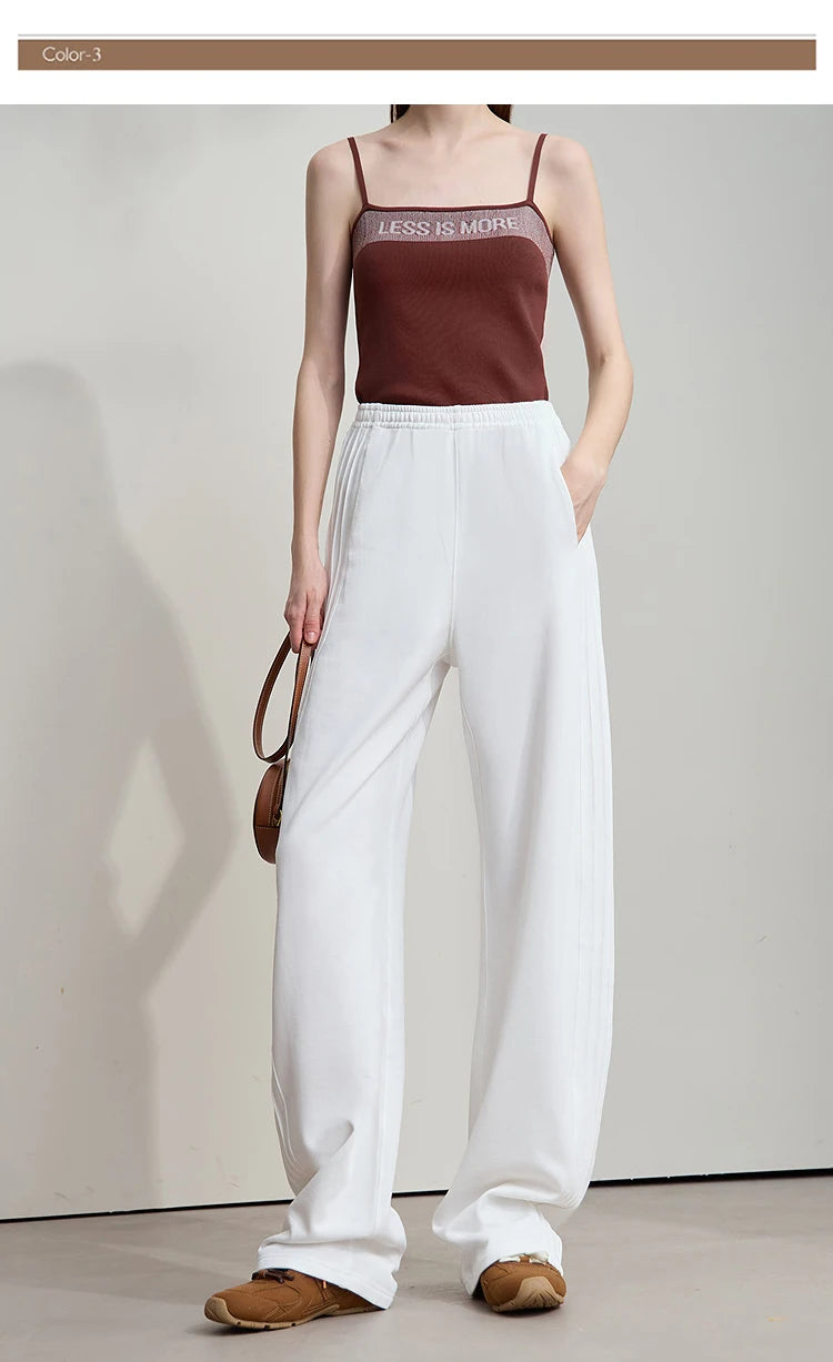 Minimalist Cotton Knit Wide Leg Pants – Loose Casual Trousers for Women