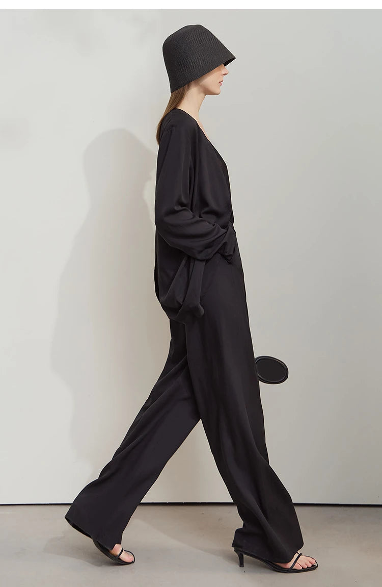 Women’s Solid Drawstring Wide Leg Pants – Casual Loose Full-Length Trousers New Fashion