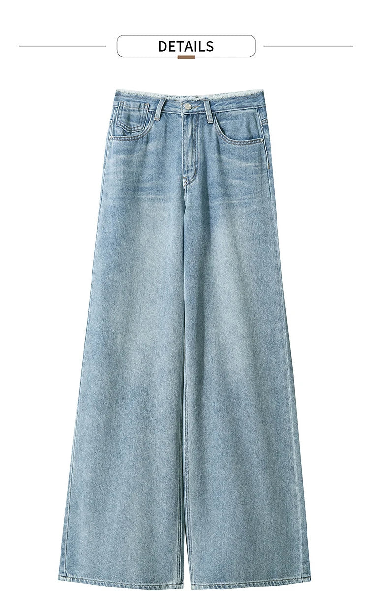 Minimalist Wide-Leg Blue Jeans – Low Waist Loose Fit Women’s Denim Pants