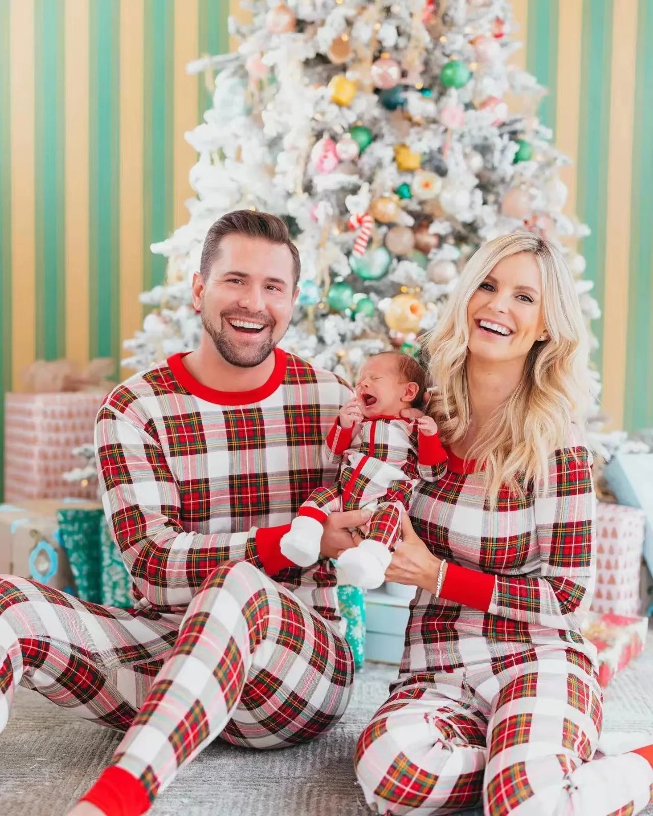Family Christmas Matching Pajamas Set  |  Plaid Print Mom, Dad & Kids 2-Piece Sleepwear or Baby Romper