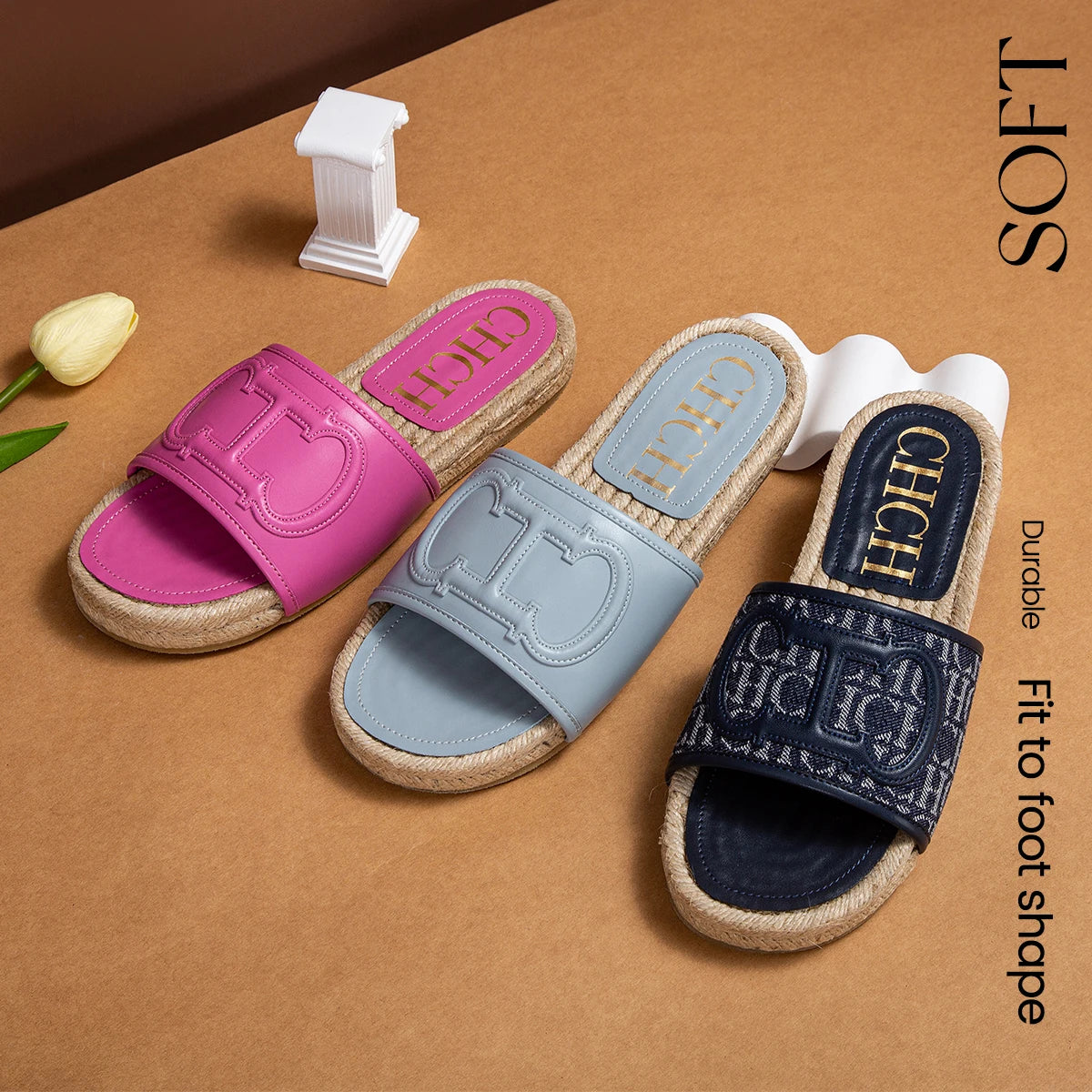 Chic Women's Beach Shoes New Hemp Bottom Anti slip Women's Sandal Flats