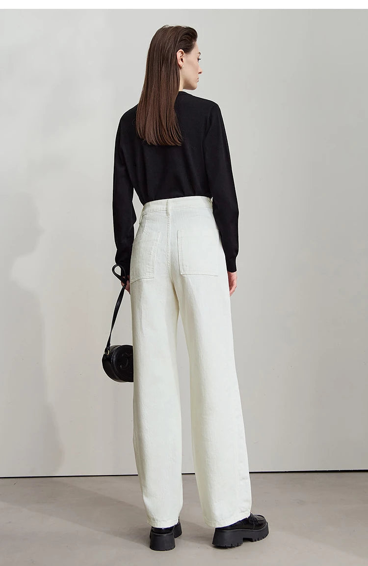 Minimalist Pure Cotton Denim Pants – Retro Casual Office Jeans for Women