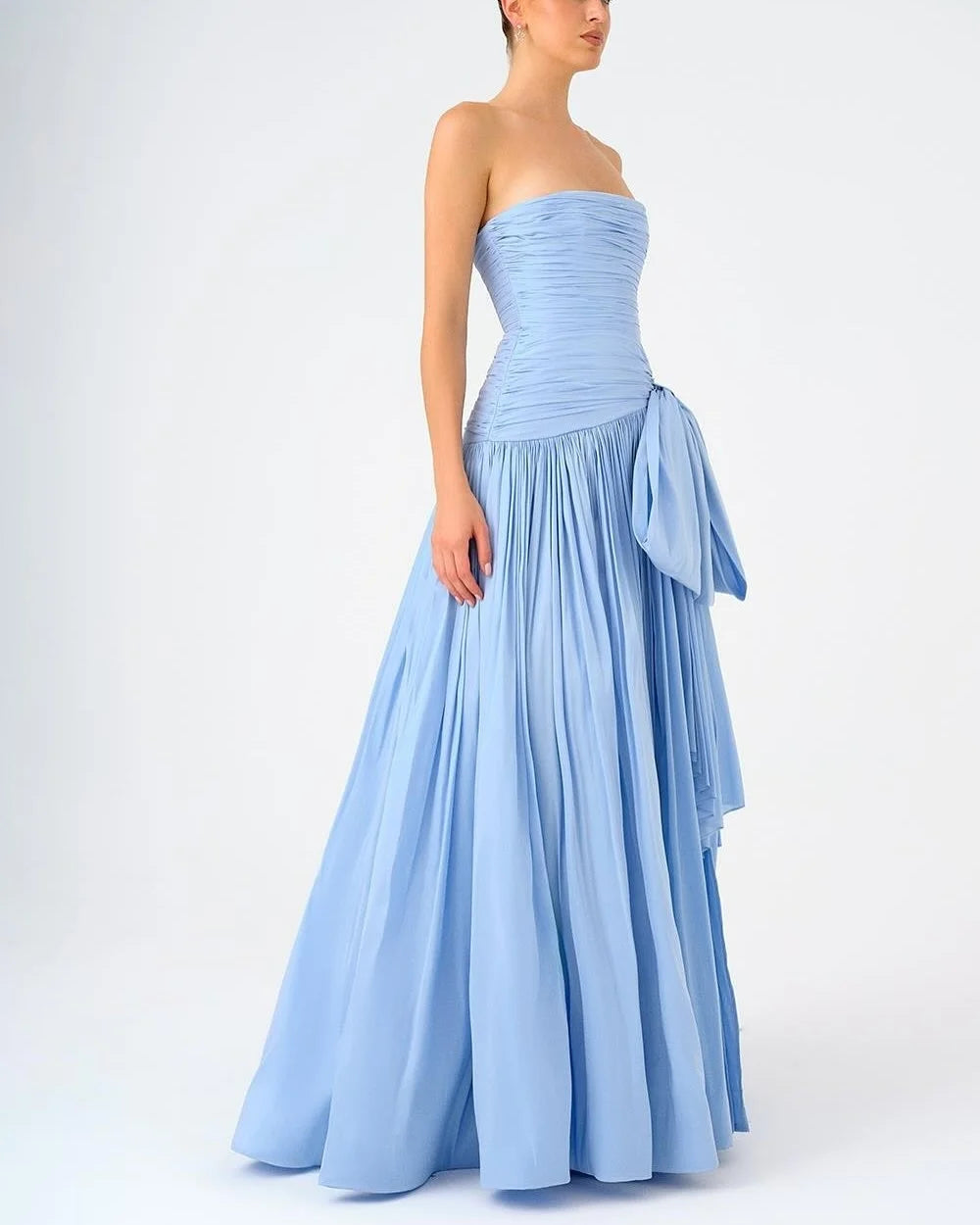 Dubai Luxury A-Line Evening Dress – Strapless, Floor-Length with Bow, Sleeveless Prom & Party Gown for Women