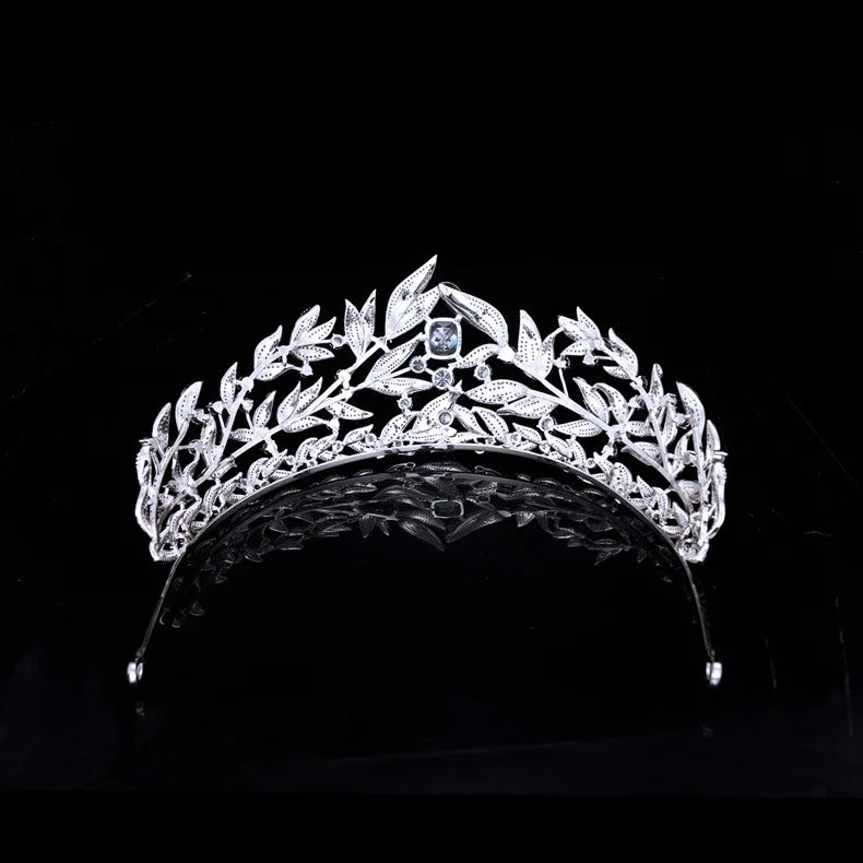 Cubic Zirconia Leaf Tiara – Bridal Crown Headband for Brides, Princess or Queen Style Wedding Hair Accessories