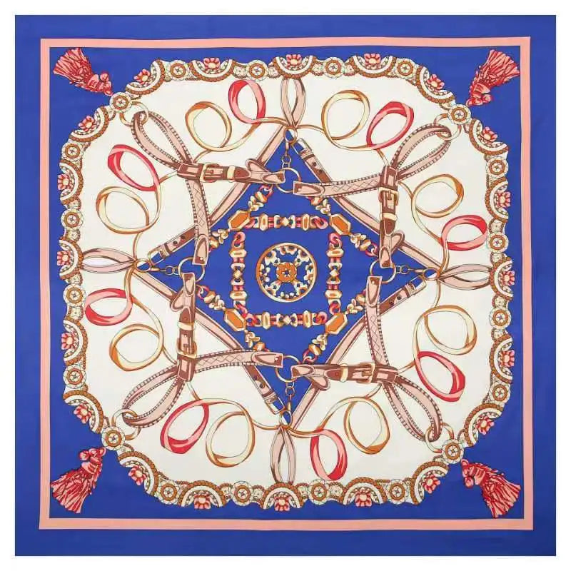 130*130cm 100% Twill Silk Scarf Women Luxury Chain Print Beach Shawl Square Bandana Kerchief Femme Fourlard Echarpes Stoles