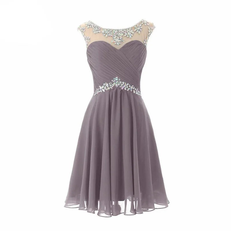 Yellow Chiffon Beaded Crystal Cocktail / Homecoming Dresses