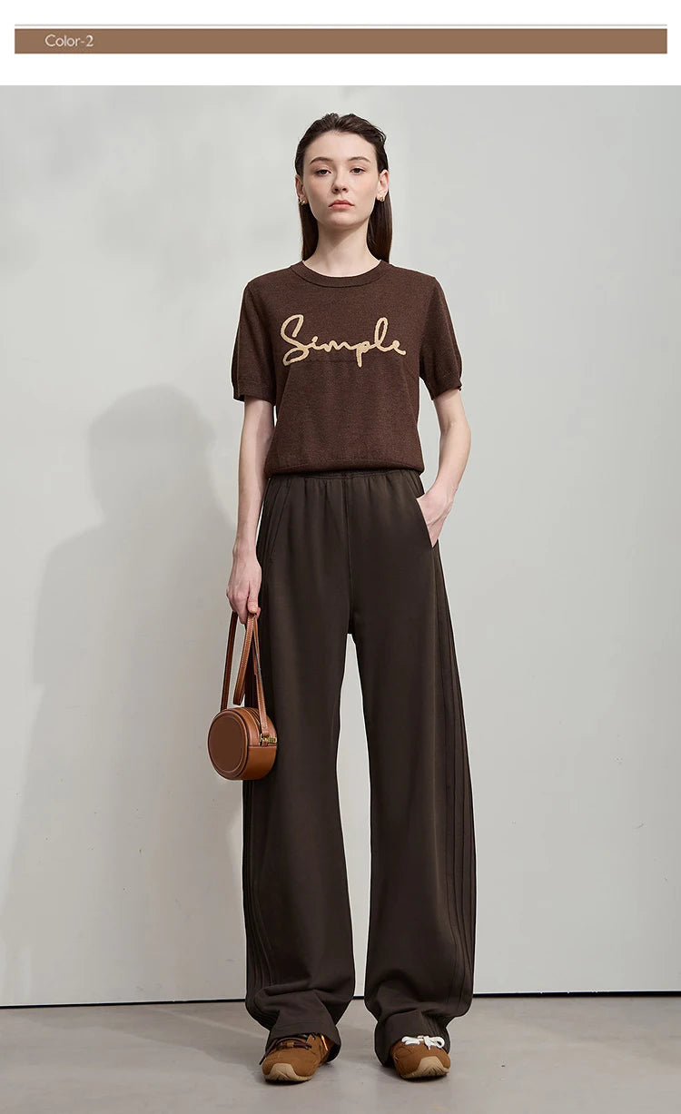 Minimalist Cotton Knit Wide Leg Pants – Loose Casual Trousers for Women