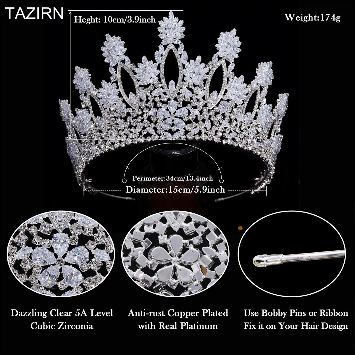 Tall Tiaras Cubic Zirconia Wedding Crowns Bridal Headwear Princess Corona Luxury Pageant Hair Jewelry Women Headpieces Best Gift