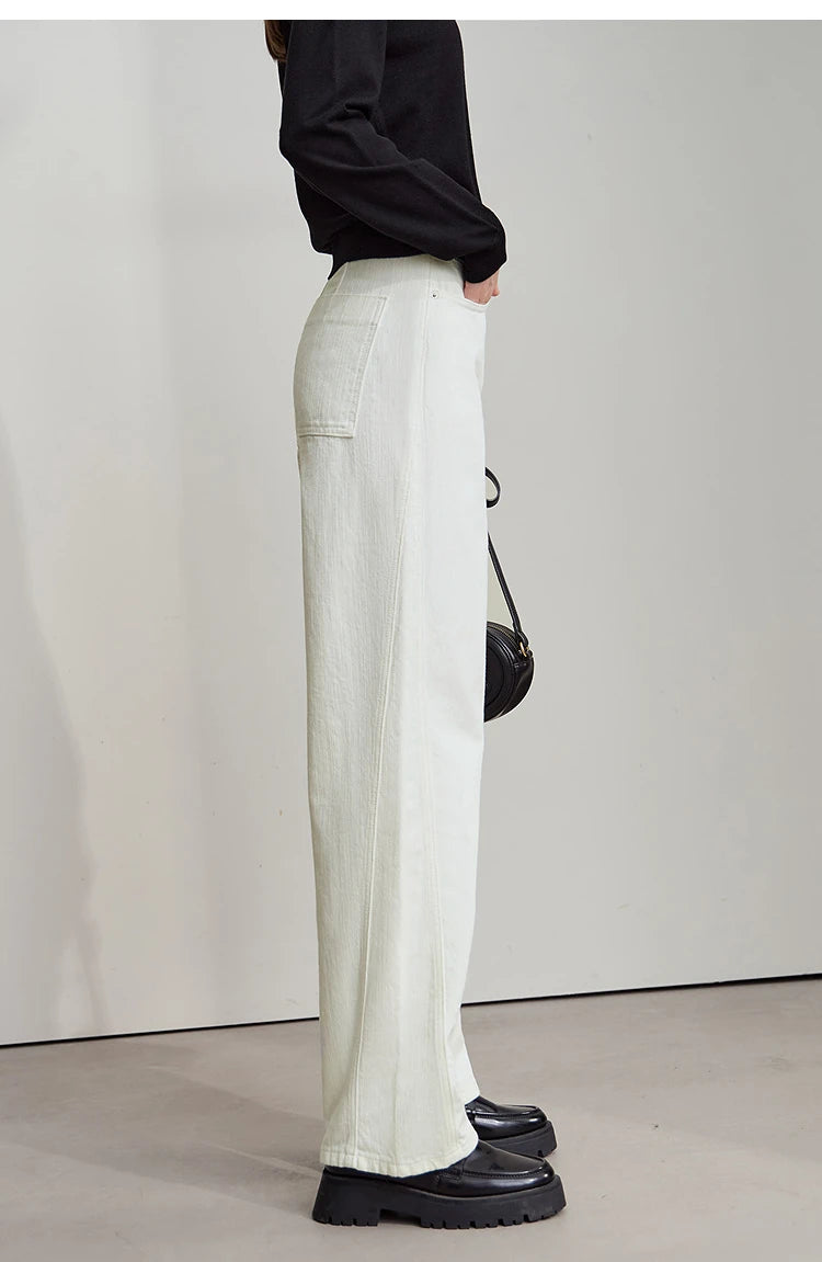 Minimalist Pure Cotton Denim Pants – Retro Casual Office Jeans for Women