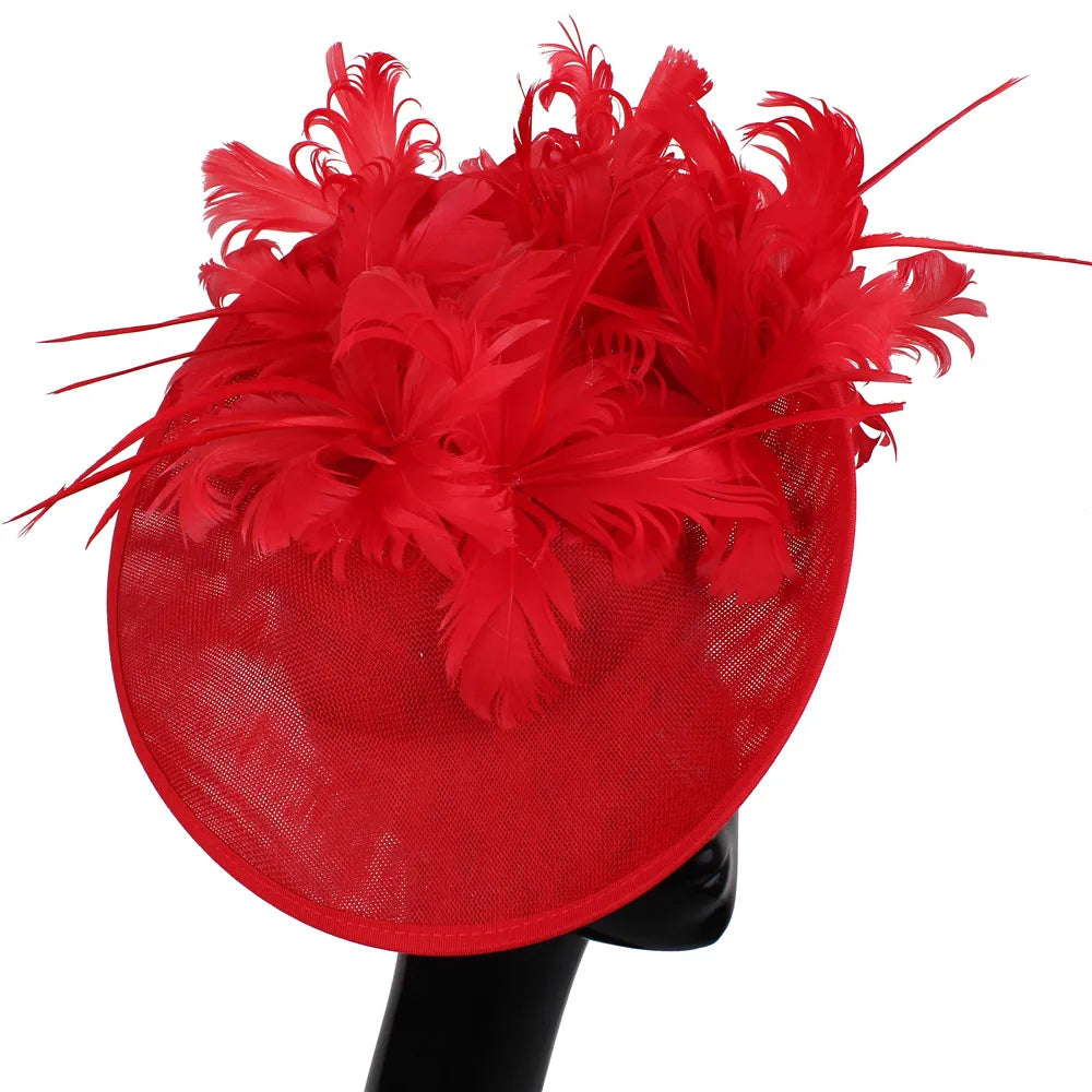 Elegant Floral Feather Fascinator Hat  -  Women's Derby & Wedding Formal Headpiece with Headband