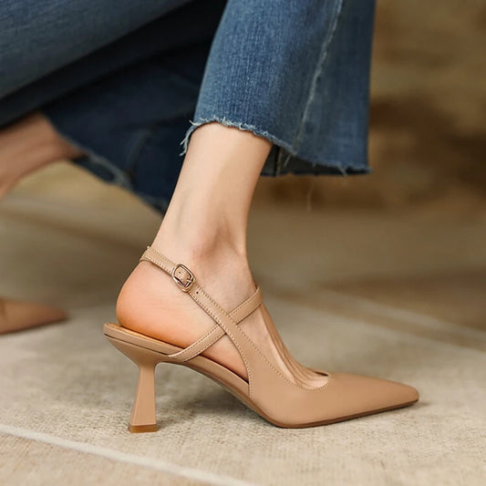 Genuine Leather Shoes for Women – Slingback Elegant High Heels for Party - HER SHOP®