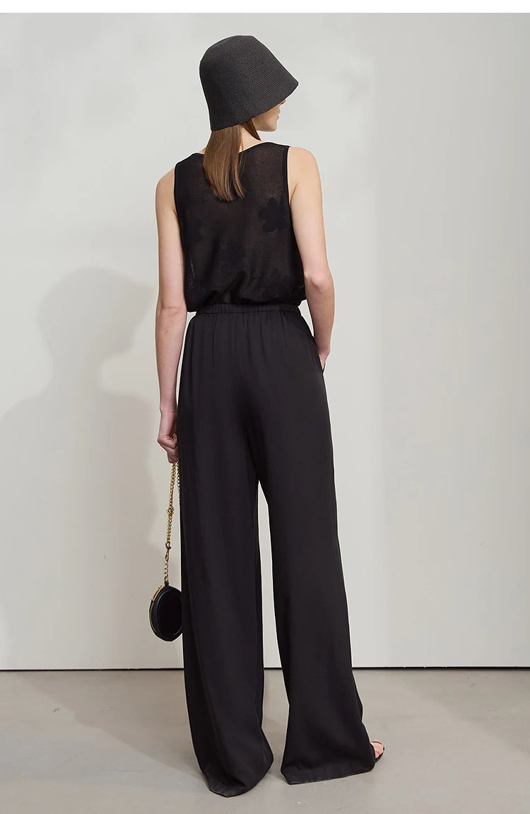 Women’s Solid Drawstring Wide Leg Pants – Casual Loose Full-Length Trousers New Fashion
