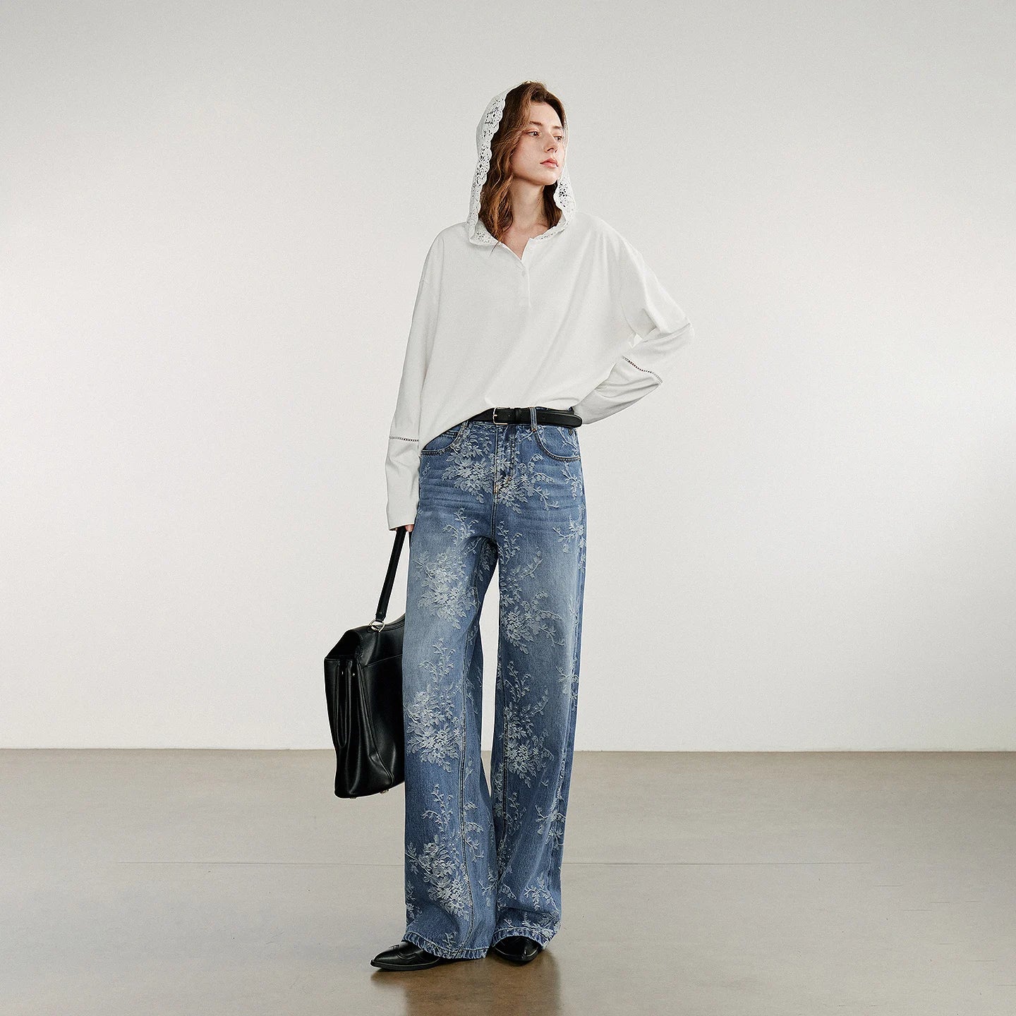Women’s Cotton Denim Wide-Leg Pants – Autumn Jacquard Straight Jeans | High Street Cowboy Style