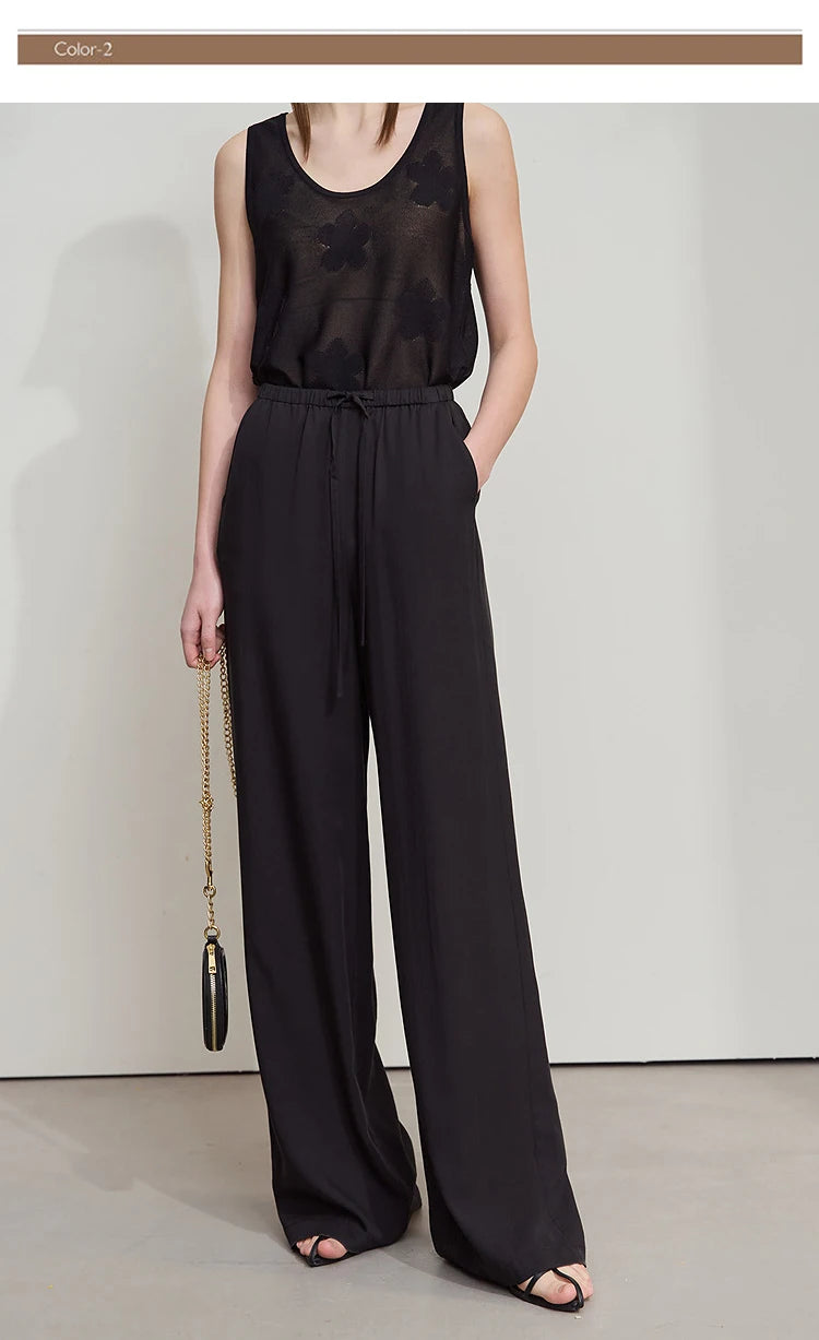 Women’s Solid Drawstring Wide Leg Pants – Casual Loose Full-Length Trousers New Fashion