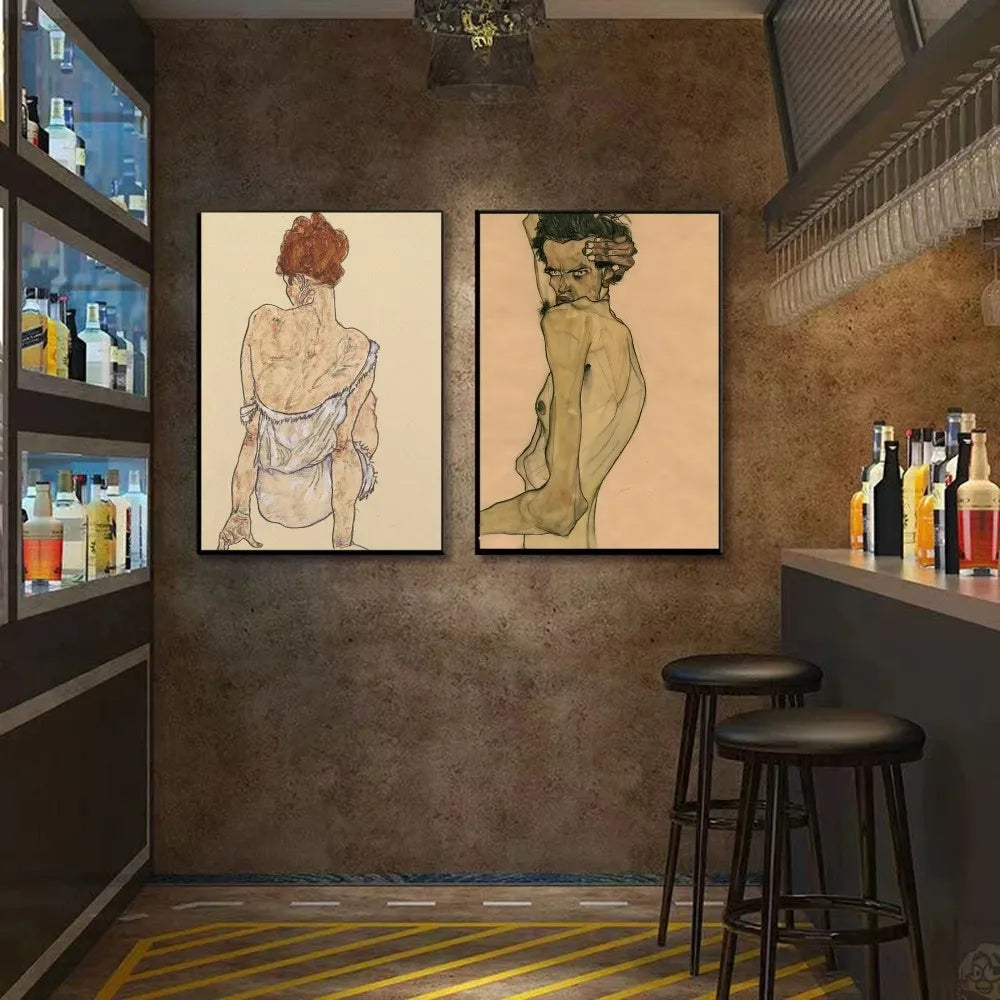1pc E-Egon S-Schiele Self-adhesive Art Poster Waterproof Paper Sticker Coffee House Bar Room Wall Decor