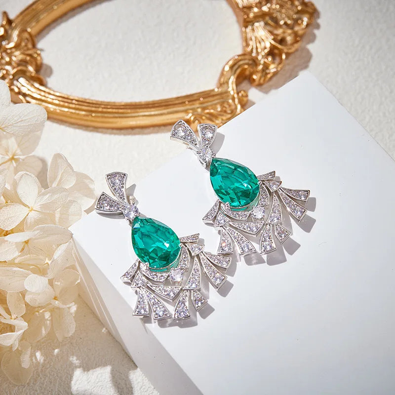 Luxury Green Zircon Necklace & Drop Earrings Set AAA Designer Jewelry for Women | Wedding & Evening Dress Accessories