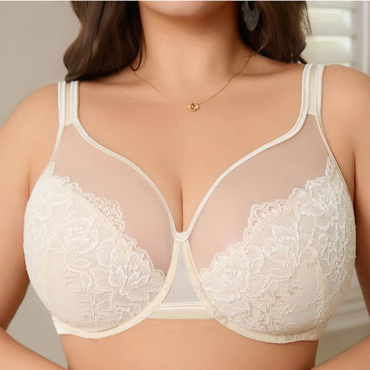 Sexy Women's Lace Floral Minimizer Bra Non-Padded Underwire Female Plus Size Adjustable Lingerie 36 38 40 42 44 C D E F - HER SHOP®