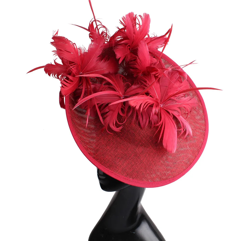 Elegant Floral Feather Fascinator Hat  -  Women's Derby & Wedding Formal Headpiece with Headband