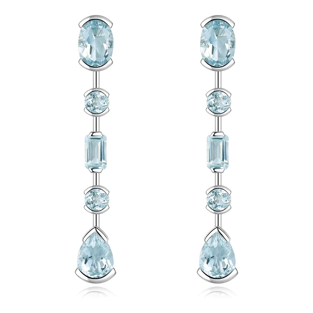 Natural Aquamarine Sterling Silver Drop Earrings 3.5 Carats Light Blue Aquamarine Gemstone Top Quality S925 Jewelry Design