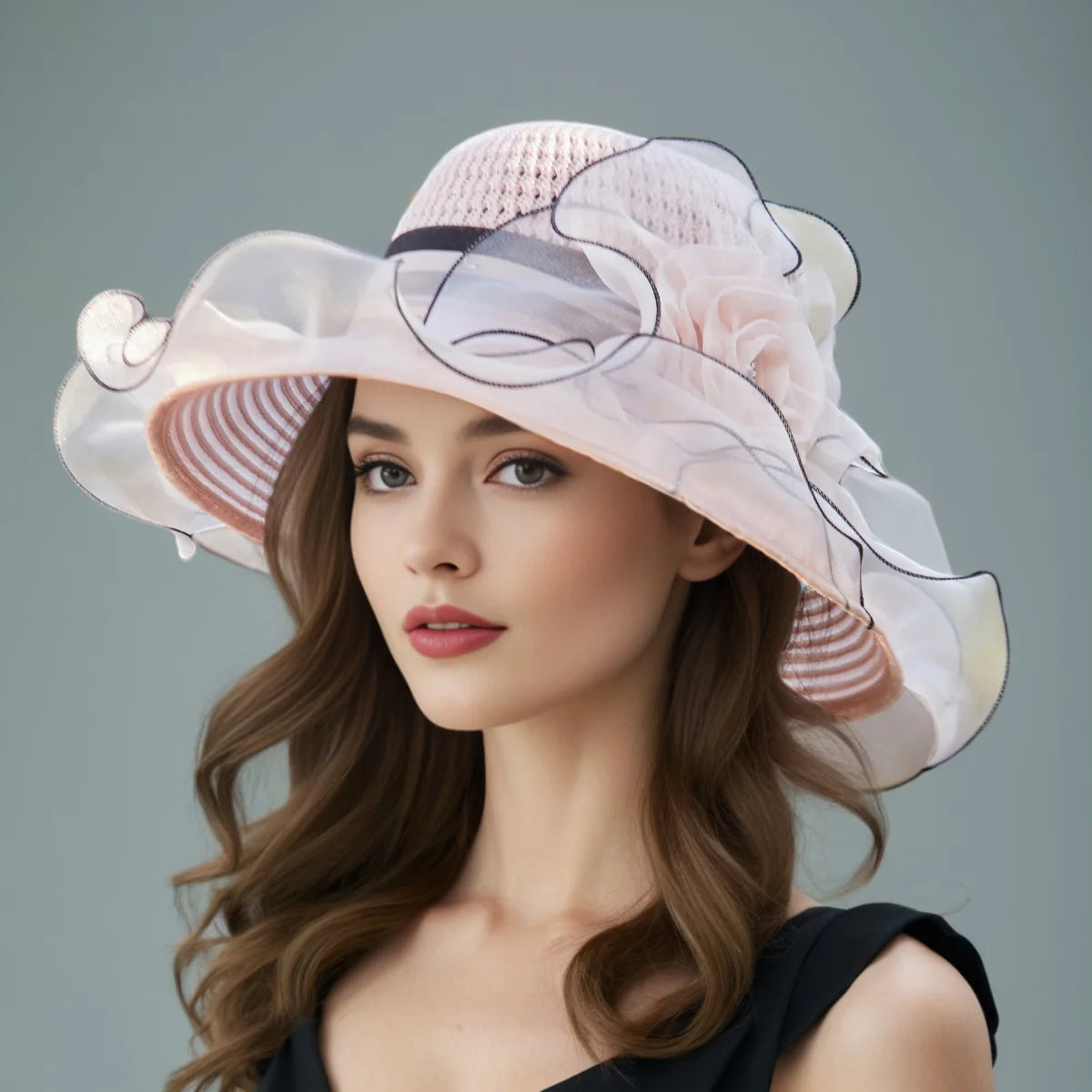 Elegant Women's Summer Sun Hat – Breathable Organdy, Foldable Design, Woven Crown with Flower Decoration