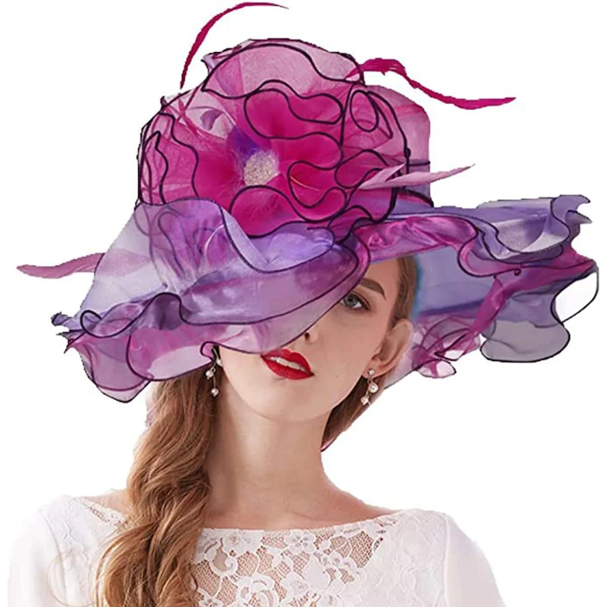 Organza Kentucky Derby Fascinators Hat For Women Ladies Wide Brim Flowers Elegant Wedding Bride Church Party Fedoras Sun Hats