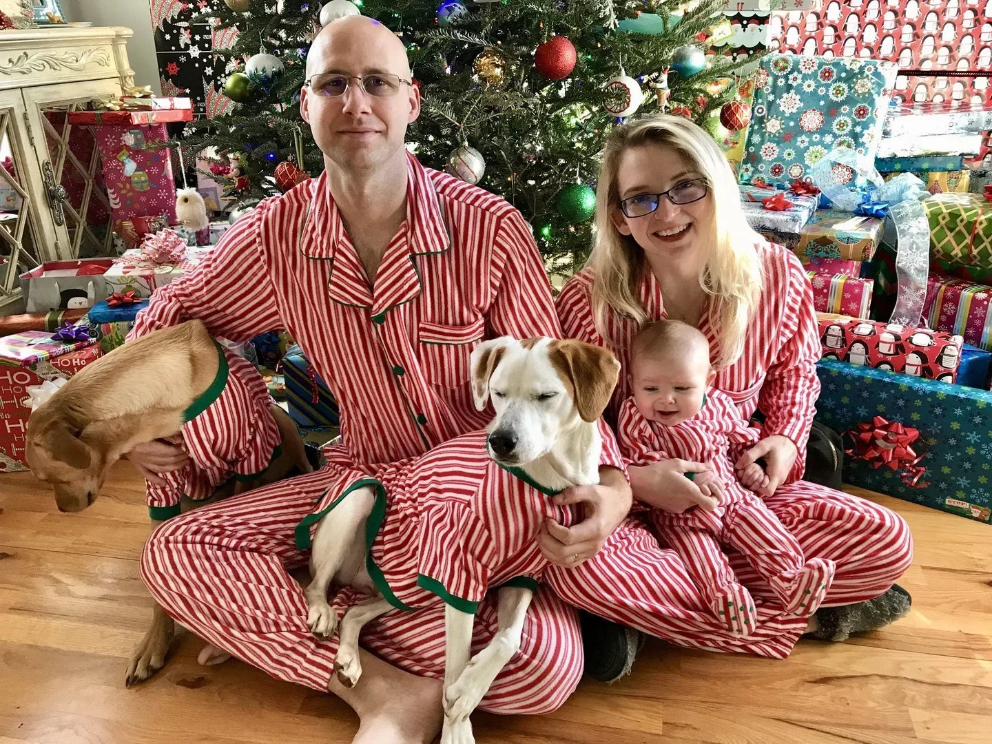 Christmas Family Matching Pajamas Set — Striped Print Button Shirt & Pants for Mom, Dad, Kids, and Baby