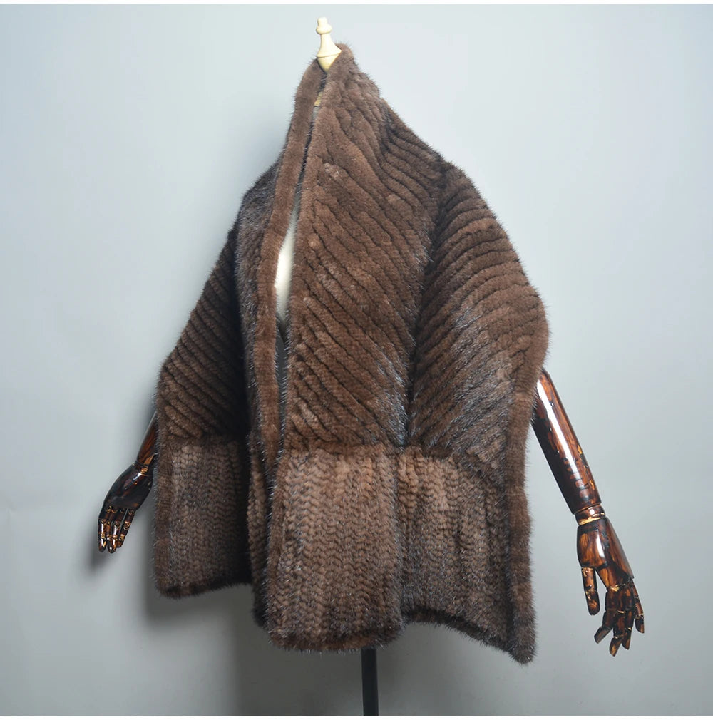 Luxury Real Mink Fur Shawl – 100% Natural Mink Fur Scarf & Poncho for Women