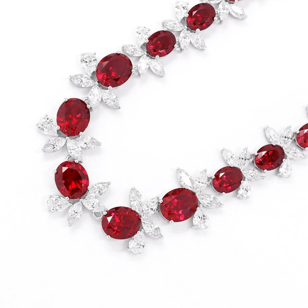 Luxury 925 Sterling Silver Oval-Cut Ruby Necklace | High Carbon Diamond Gemstones | Fine Jewelry for Women | Anniversary Gift