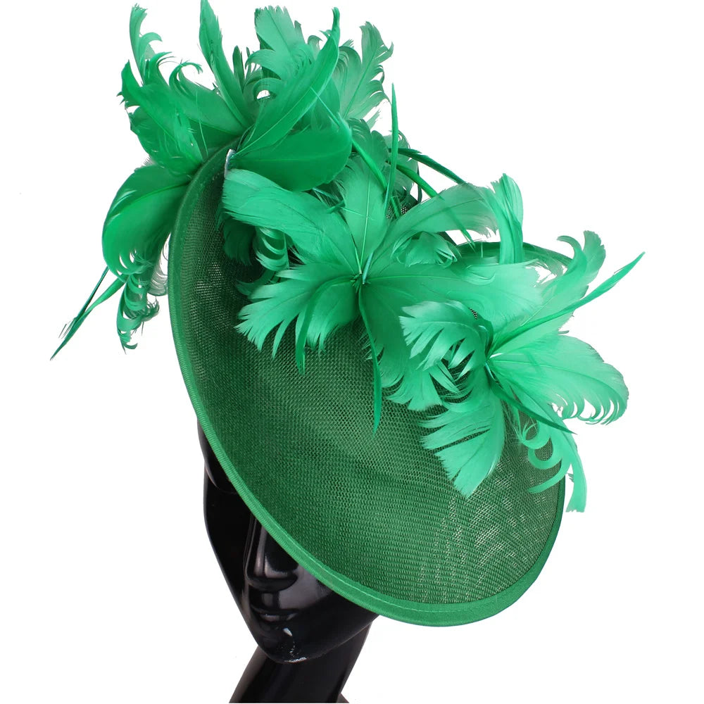 Elegant Floral Feather Fascinator Hat  -  Women's Derby & Wedding Formal Headpiece with Headband