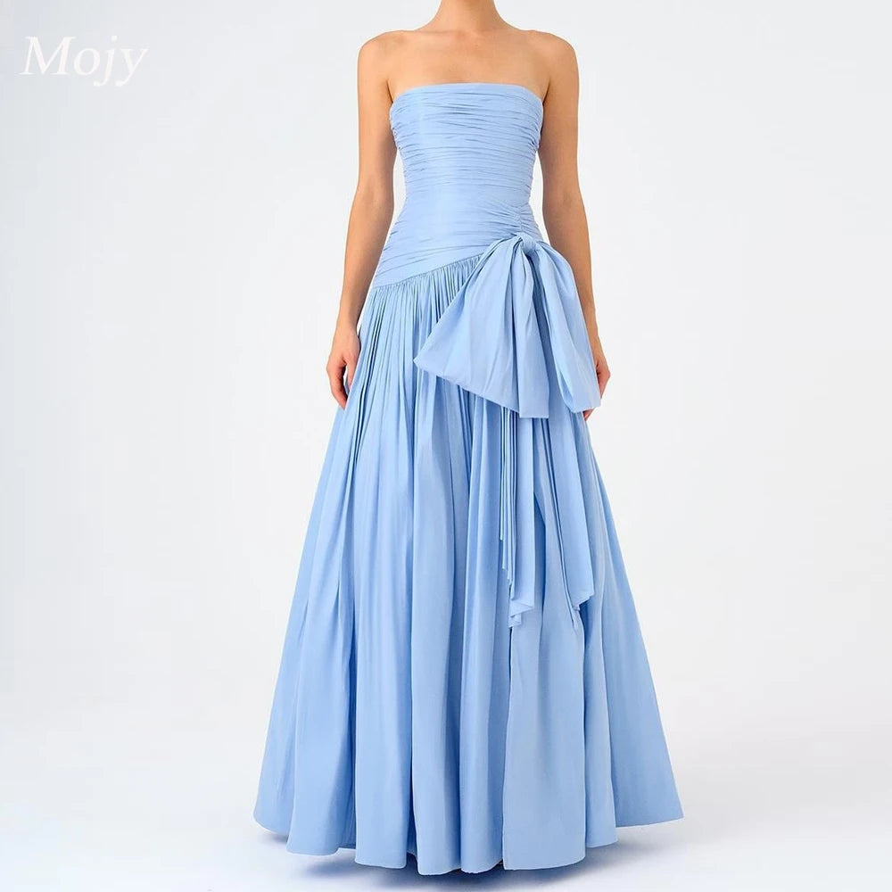 Dubai Luxury A-Line Evening Dress – Strapless, Floor-Length with Bow, Sleeveless Prom & Party Gown for Women