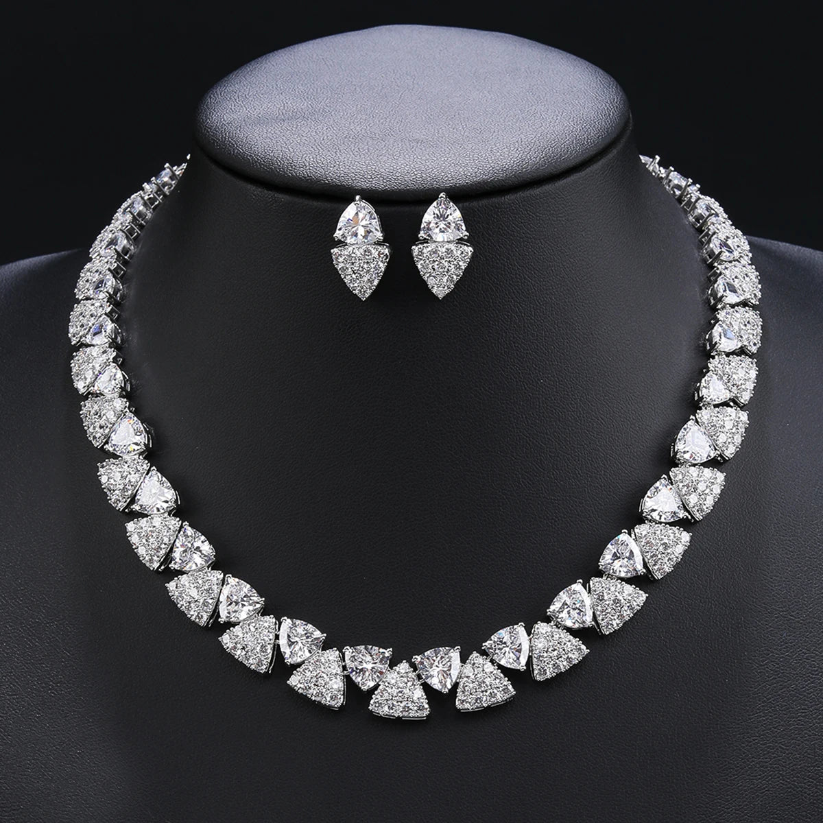 Elegant Multi Color Love Heart Cubic Zirconia Necklace Set Wedding Bridal Necklace Earrings Costume Jewelry Set CN11332