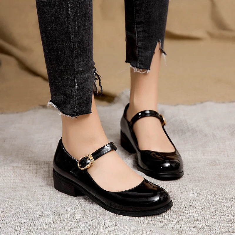 Spring Women's Loafers  -  Casual Patent Leather Mary Janes, Elegant Strap Flats, Comfortable Dance Shoes, Large Sizes up to 45