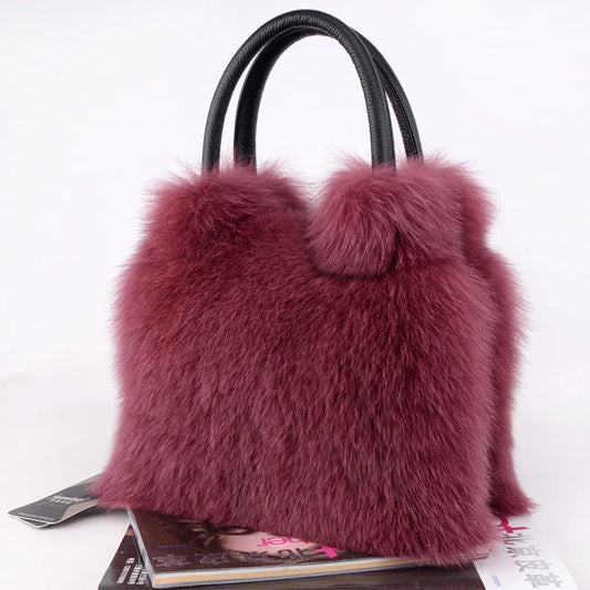 Real Fox Fur Bag Women Fashion Crossbody Bags Natural Fox Fur Chain Shoulder Bag Ladies Silver Fox Fur Clutch Bags Party Bag - HER SHOP®