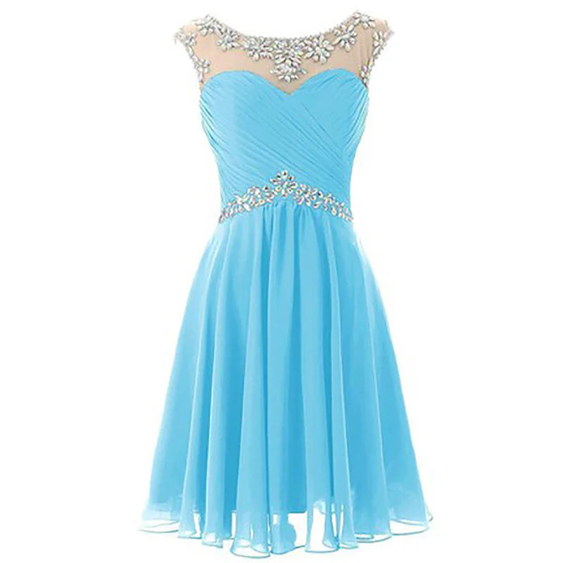 Yellow Chiffon Beaded Crystal Cocktail / Homecoming Dresses