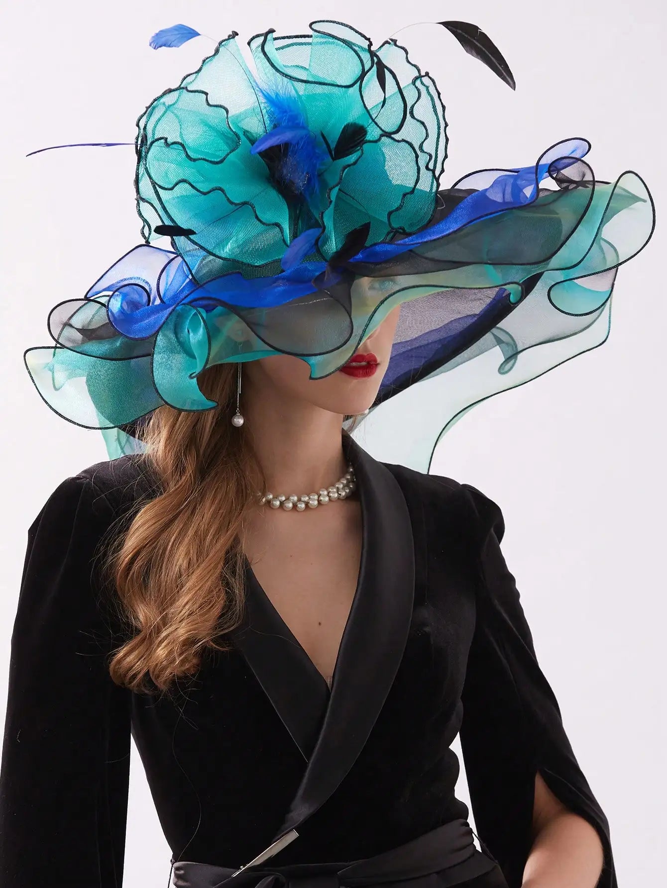 Organza Kentucky Derby Fascinators Hat For Women Ladies Wide Brim Flowers Elegant Wedding Bride Church Party Fedoras Sun Hats