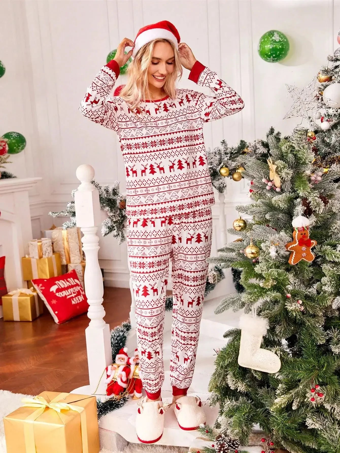 Family Matching Christmas Pajamas – Festive All-Over Print Loungewear Set for Mom, Dad & Kids
