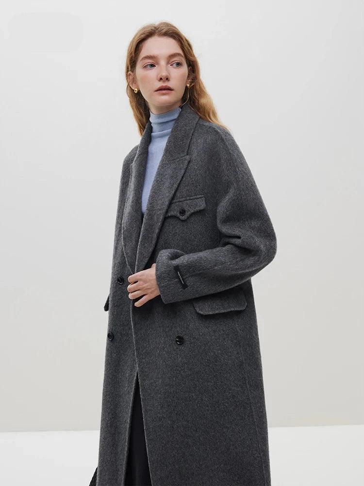 Winter Melody Double Sided Wool Long Coat for Women White M