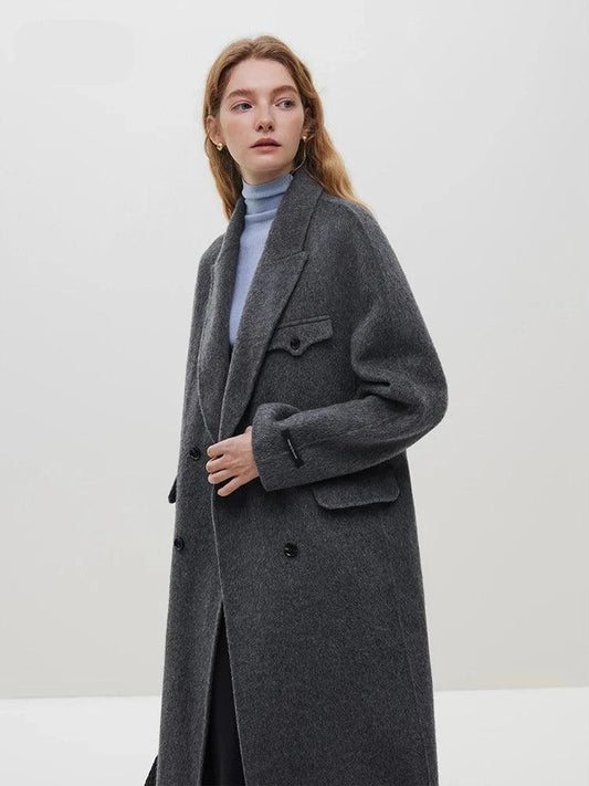 Winter Melody Double-Sided Wool Long Coat for Women – Commuter Style, Premium 100% Wool, Solid Color Design - HER SHOP