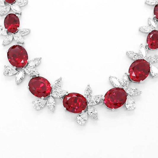 Luxury 925 Sterling Silver Oval-Cut Ruby Necklace | High Carbon Diamond Gemstones | Fine Jewelry for Women | Anniversary Gift - HER SHOP