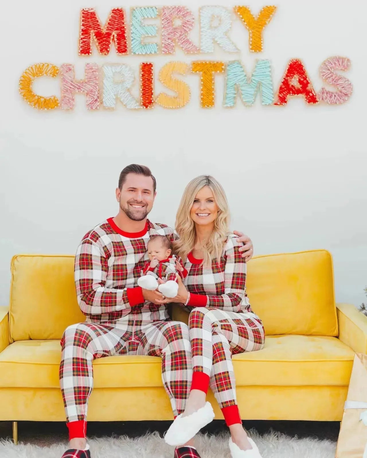 Family Christmas Matching Pajamas Set  |  Plaid Print Mom, Dad & Kids 2-Piece Sleepwear or Baby Romper