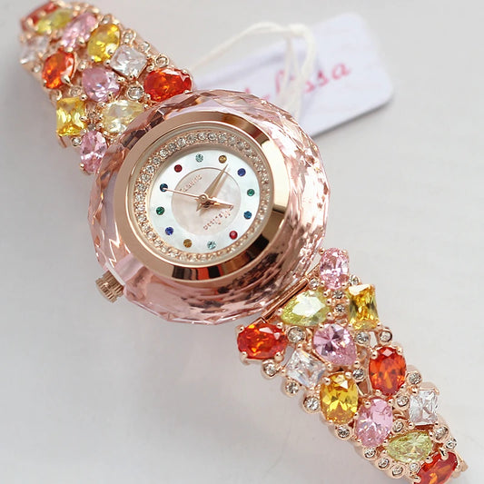 Women's Luxury Crystal Bracelet Watch | Japan Quartz Movement | Rhinestone Shell Dial | Fashion Party Dress Watch with Gift Box - HER SHOP - HER SHOP