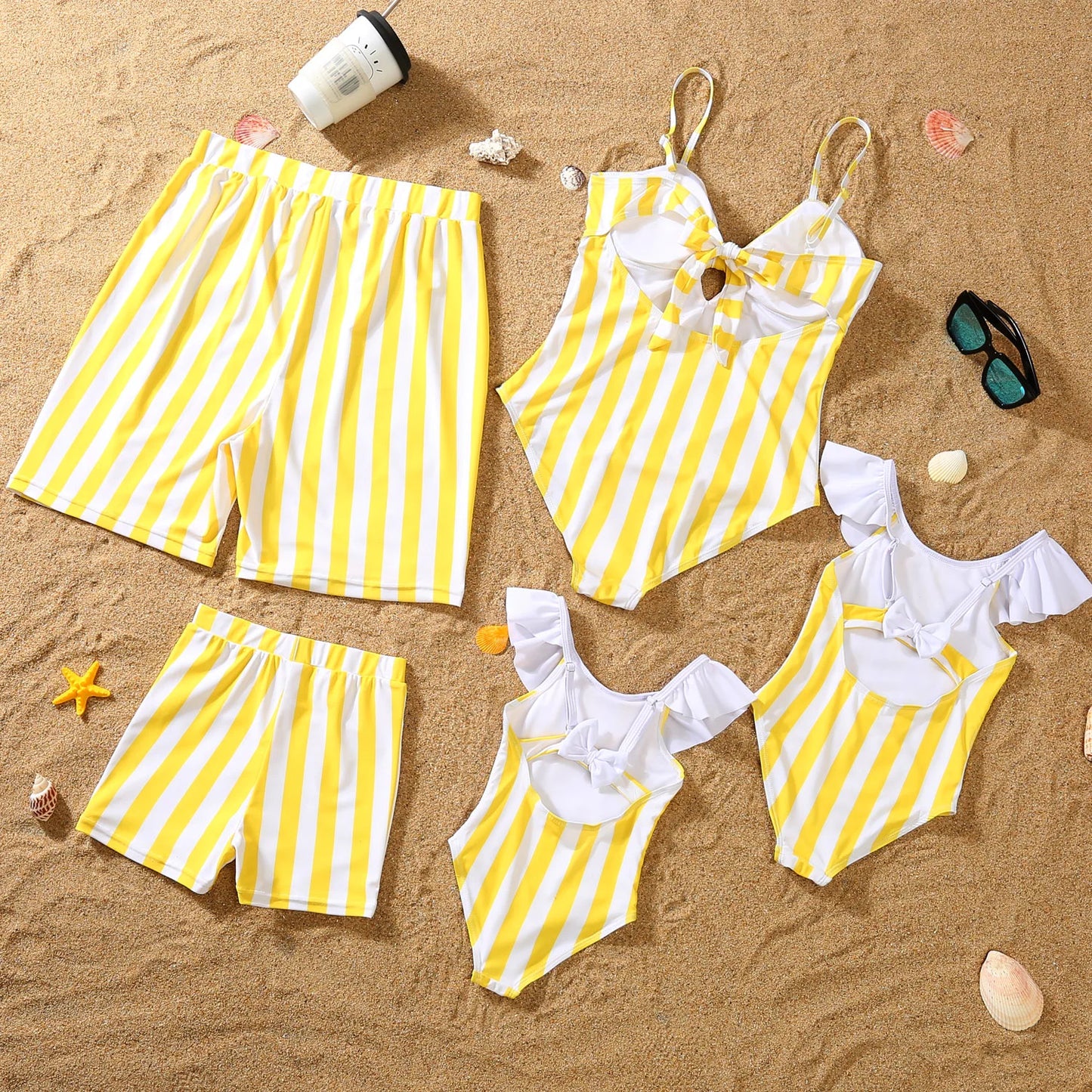 Family Swimsuit Mother Daughter Swimwear Father Son Swim Shorts 2023 Summer Striped Mom And Daughter Bikini Suit Matching Outfit