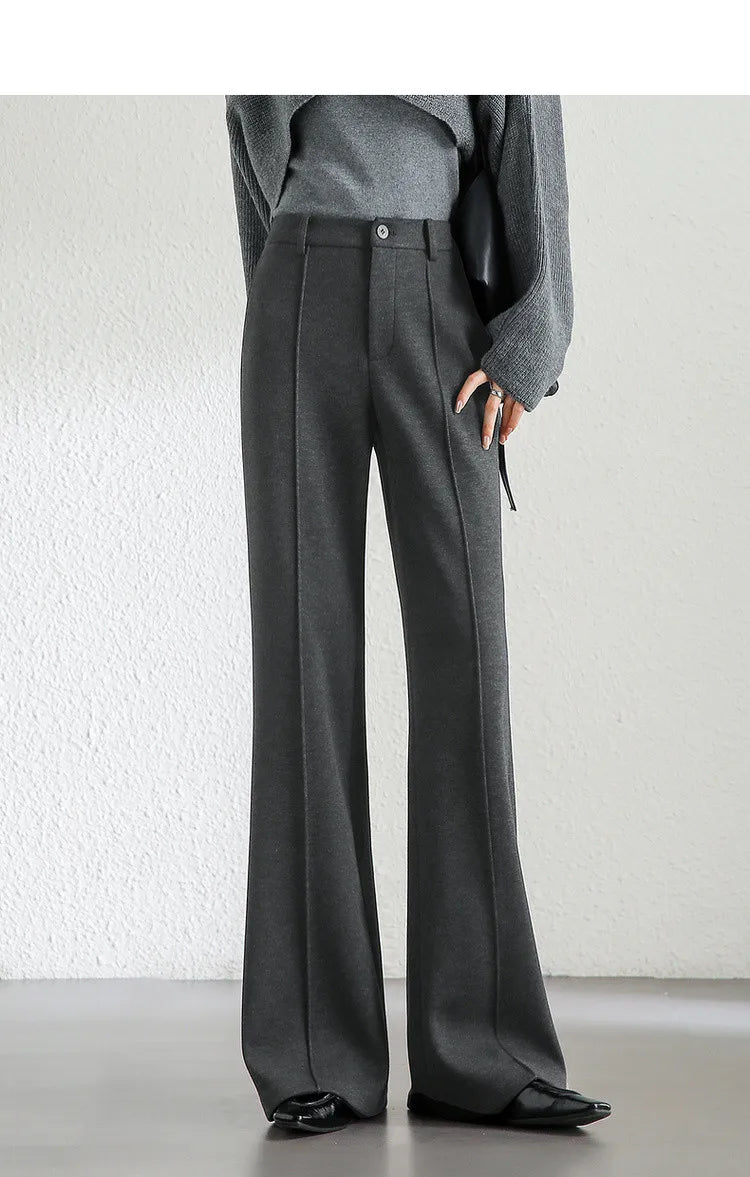 High Waist Wool Blend Flare Pants – Warm Winter Office Trousers for Women