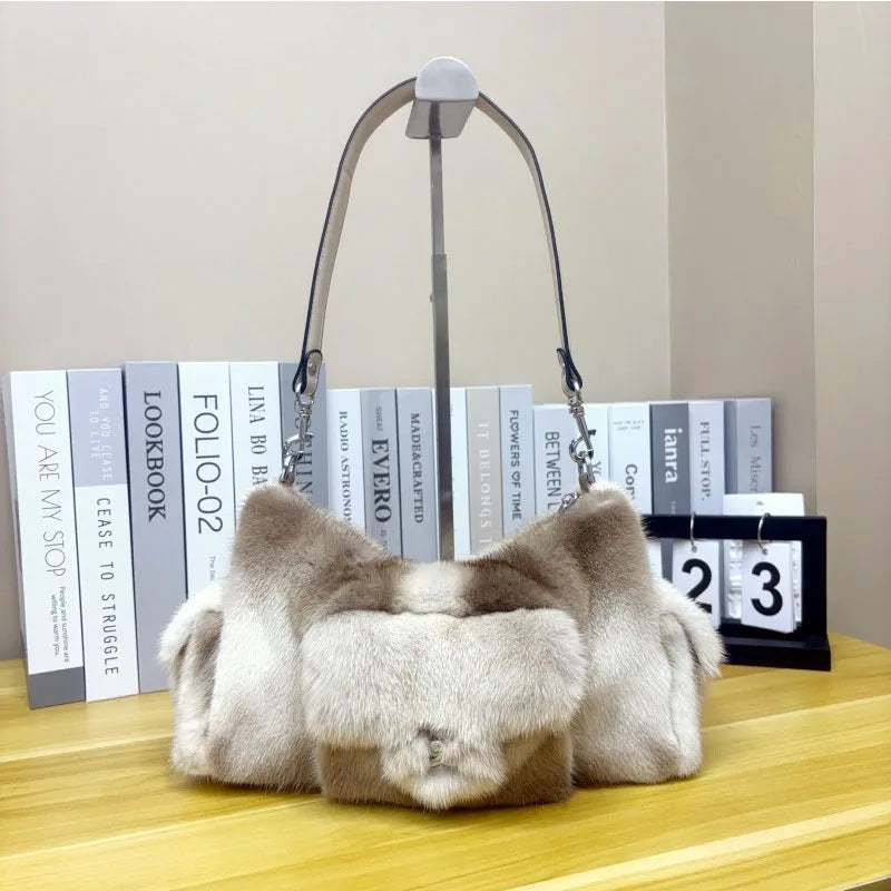 Luxury Real Mink Fur Crossbody Handbag – Designer Imported Pure Fur Purse for Women
