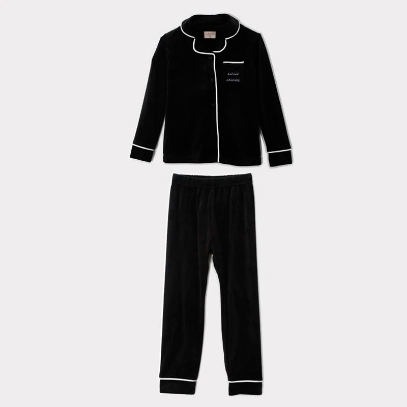 Ali Plus AW25 Grandfather Pjs Black And Red Ribbed Velour Brother And Sister Matches Clothing
