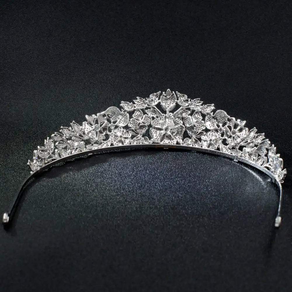 Popular Cubic Zirconia Flower Bud Wedding Tiara for Girls  Sparkling CZ Bridal Headpiece for Parties & Special Occasions