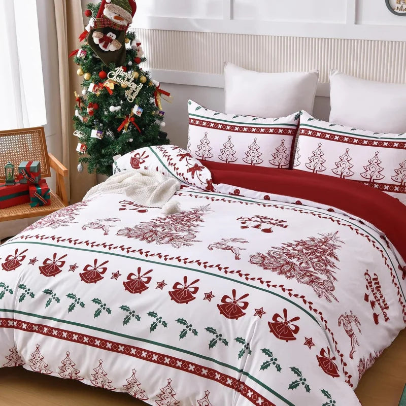 Christmas Tree & Deer Bedding Set – 3-Piece Ultra-Fine Microfiber Duvet Cover with 2 Pillowcases