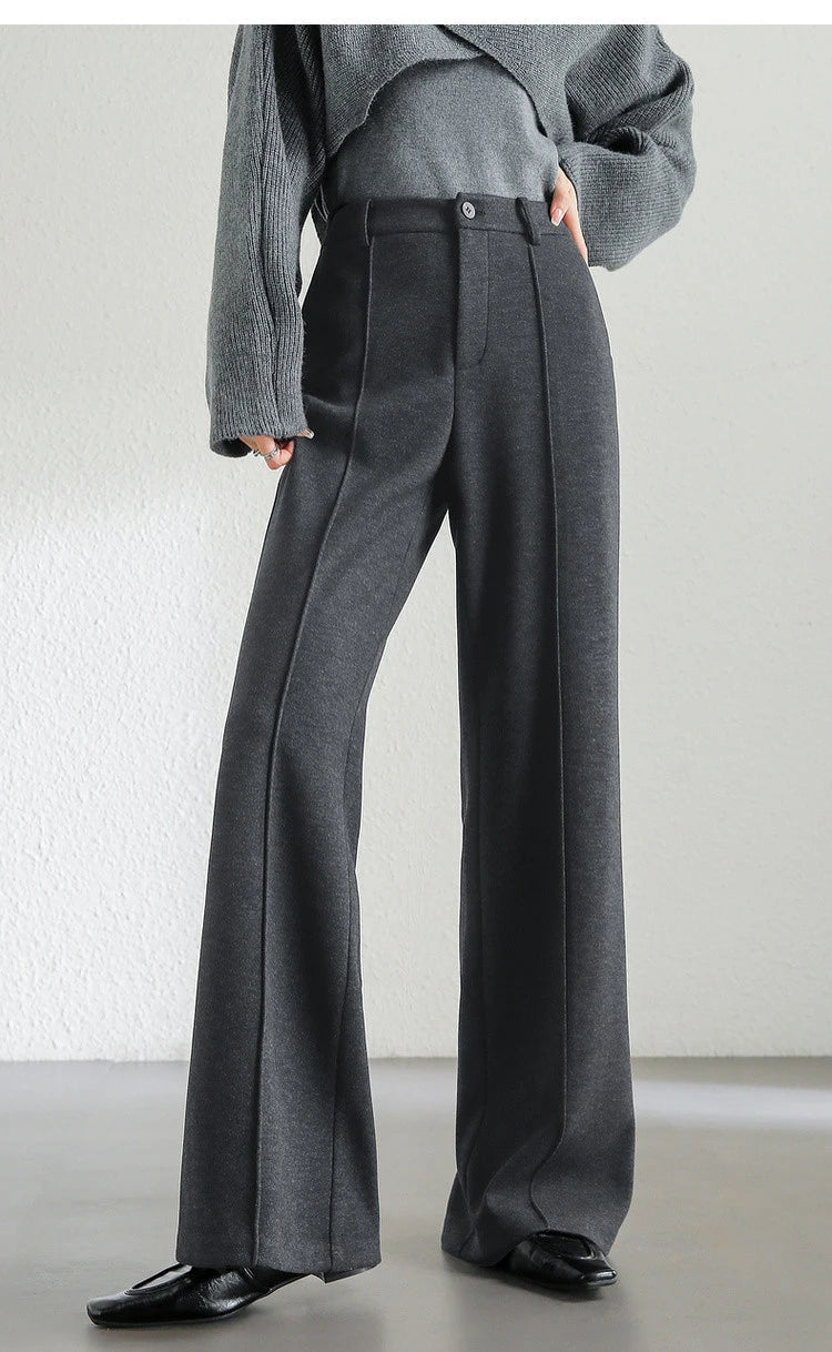 High Waist Wool Blend Flare Pants – Warm Winter Office Trousers for Women