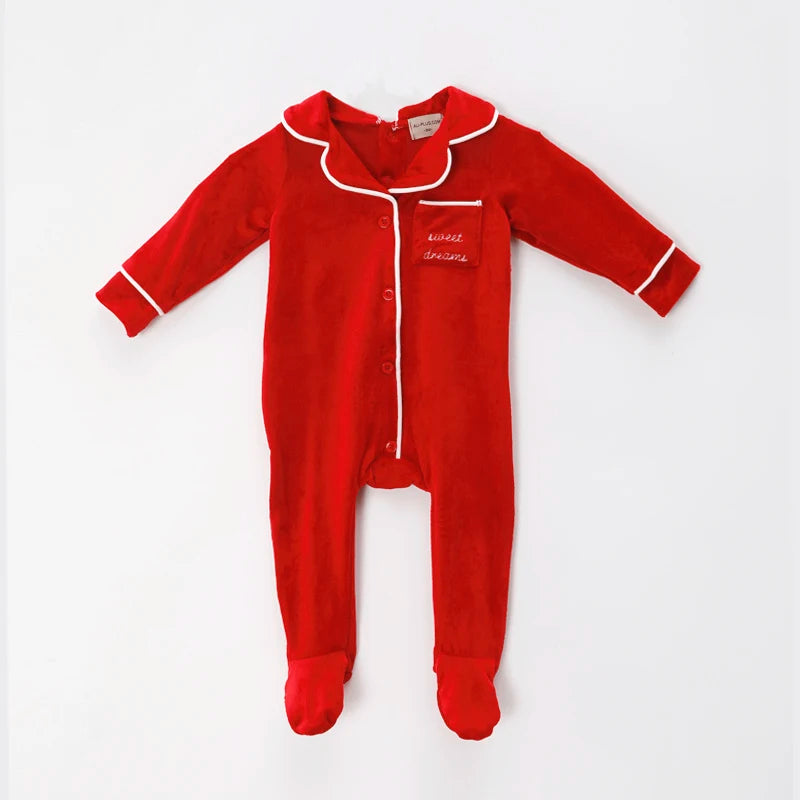 Ali Plus AW25 Grandfather Pjs Black And Red Ribbed Velour Brother And Sister Matches Clothing
